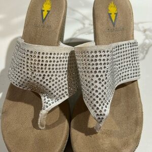 White and tan with crystal jewels Voltage sandals
